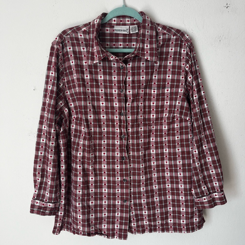 Vintage 90s / Y2K Fashion Bug Heart Plaid Shirt